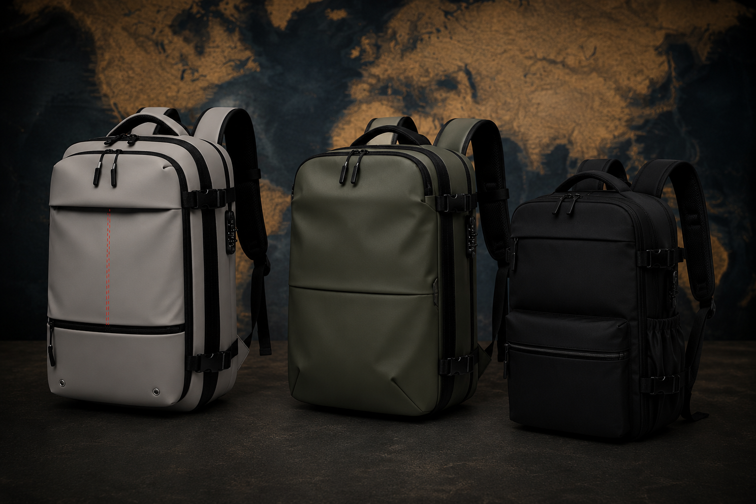 Sacs cabine Olyneia à compression sous vide : 35L compact, Voyageur Pro 55L et Voyageur Alpha 55L