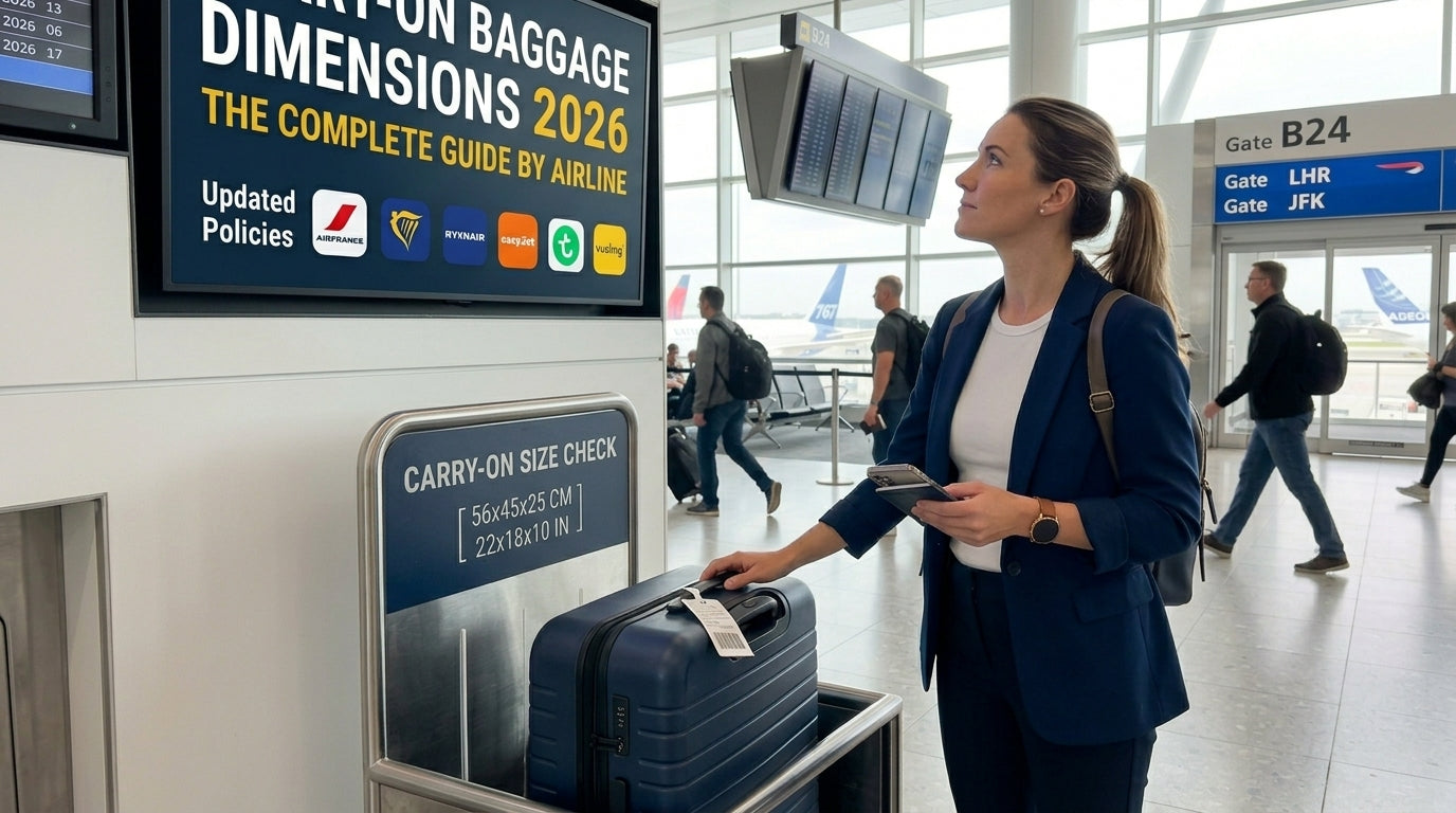 Tableau dimensions bagage cabine 2026 par compagnie aérienne, comparatif Ryanair EasyJet Air France