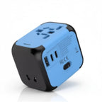 Adaptateur de voyage universel Olyneia bleu, prise universelle sur le dessus et trois ports USB en façade