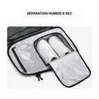 Compartiment séparation humide et sec sac cabine Voyageur Alpha — poche imperméable et filet organisateur intégrés — Olyneia
