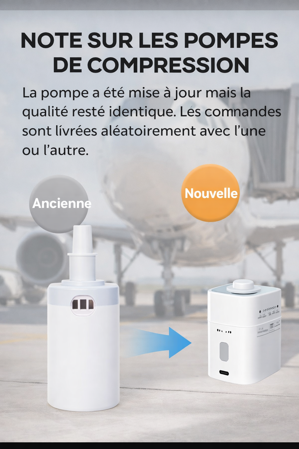 Illustration des modèles de pompes de compression sous vide (ancienne et nouvelle version), qualité identique, expédition aléatoire selon stock