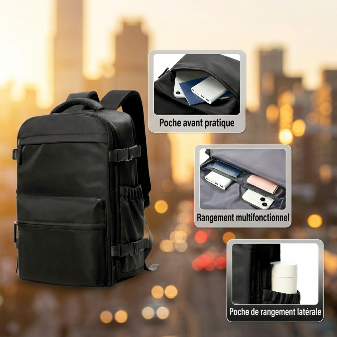 Organisation intérieure du sac cabine Format Compact 35L — poche avant, rangement multifonctionnel et poche latérale Olyneia