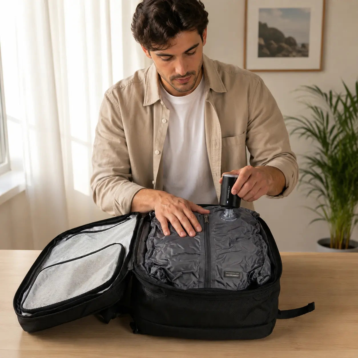 Sac Cabine Escale 35L — utilisation pompe USB compression sous vide des vêtements en 30 secondes — Olyneia
