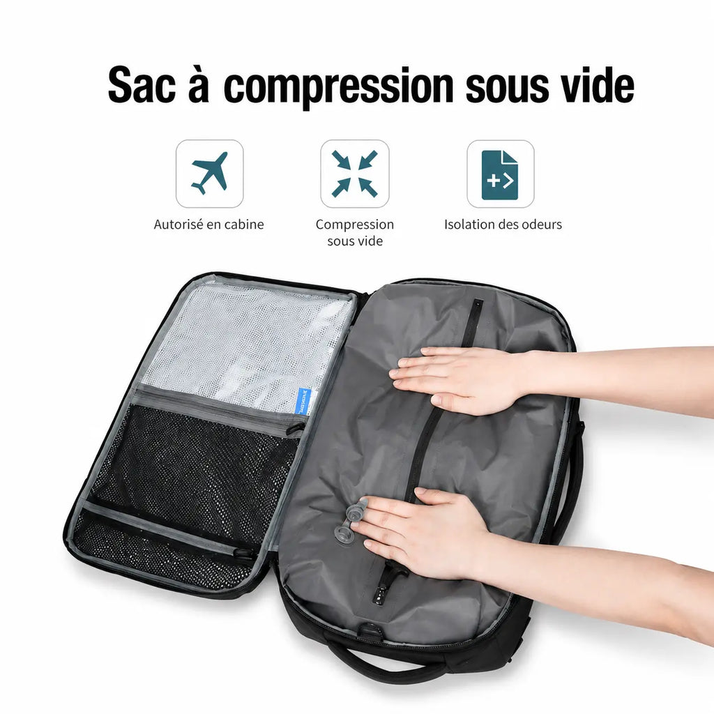 Sac Escale 35L — compression sous vide des vêtements avec pompe USB en 30 secondes — Olyneia