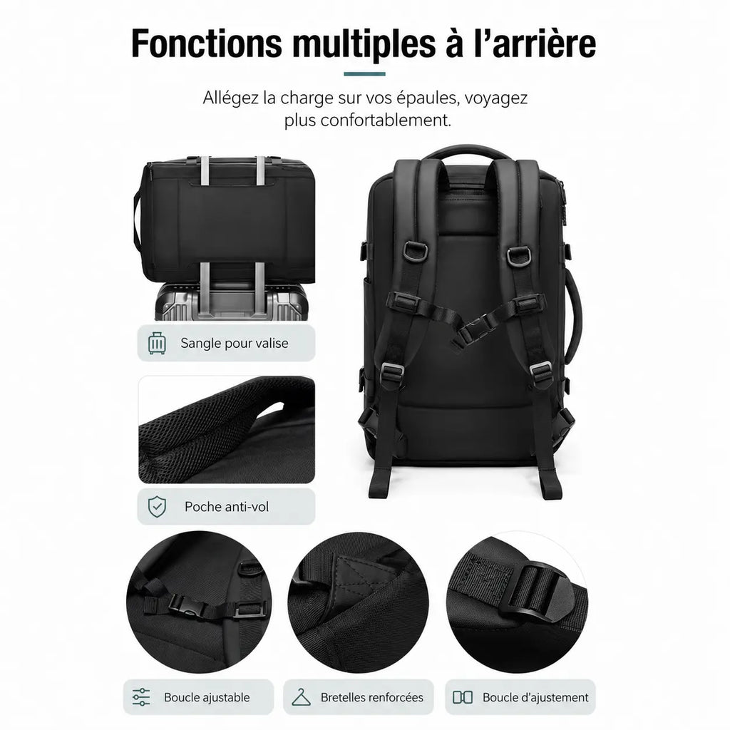 Sac Cabine Escale 35L dos — bretelles ergonomiques coussin d'air et sangle pectorale — Olyneia