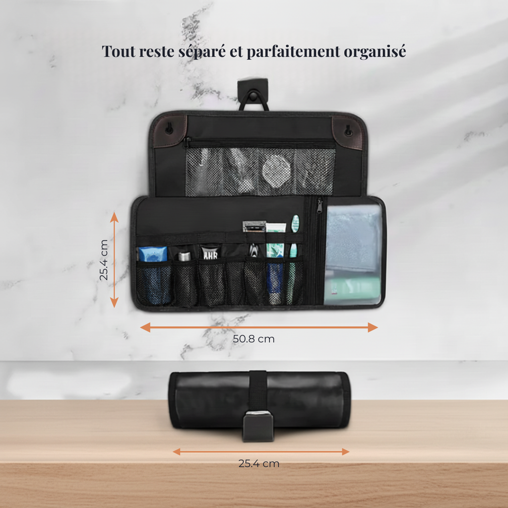 Travel Toiletry Bag for men, PU Leather Water Resistant  Universal Personal Hygiene Bag Roll Up Dopp Kit,Travel Essentials Olyneia