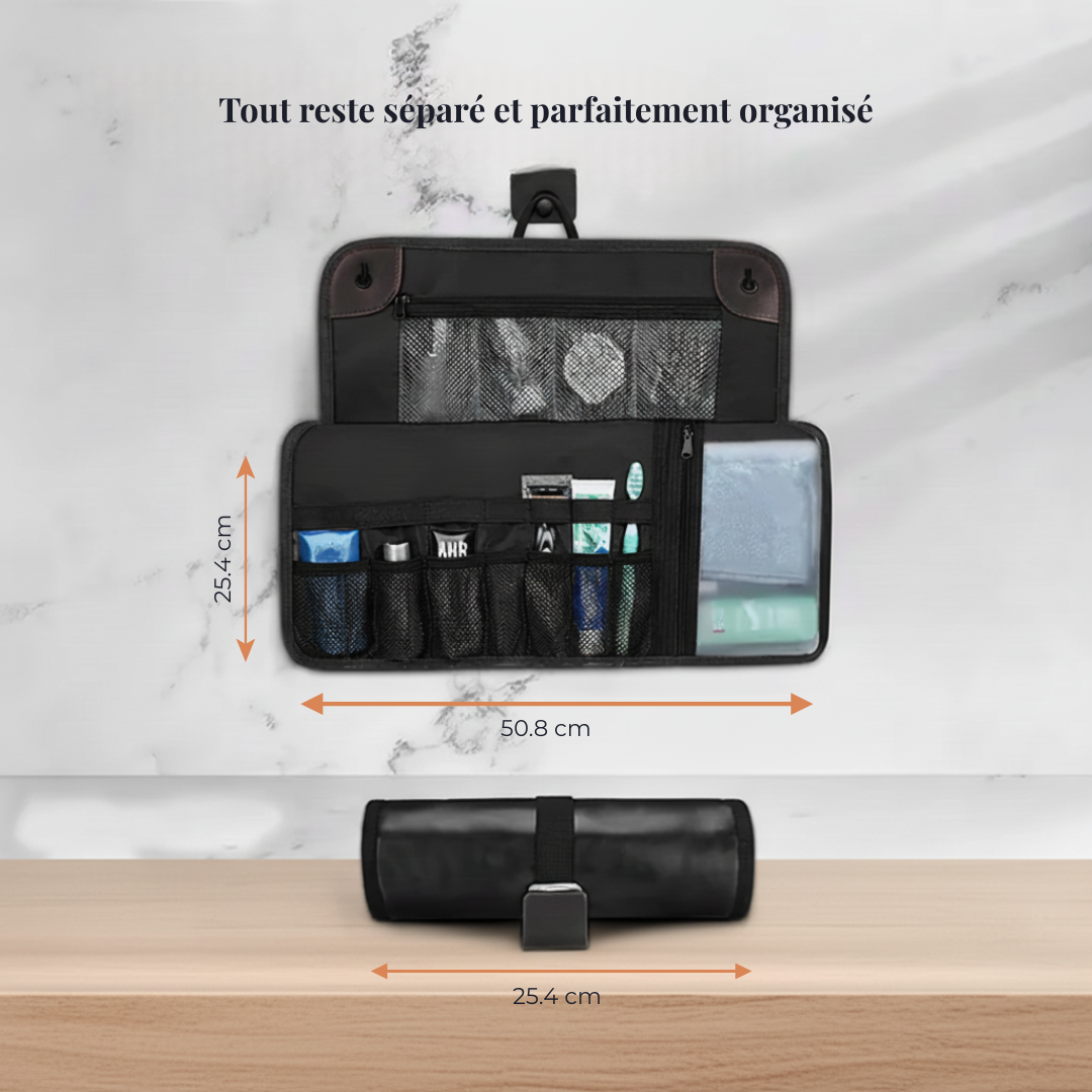 Travel Toiletry Bag for men, PU Leather Water Resistant  Universal Personal Hygiene Bag Roll Up Dopp Kit,Travel Essentials Olyneia