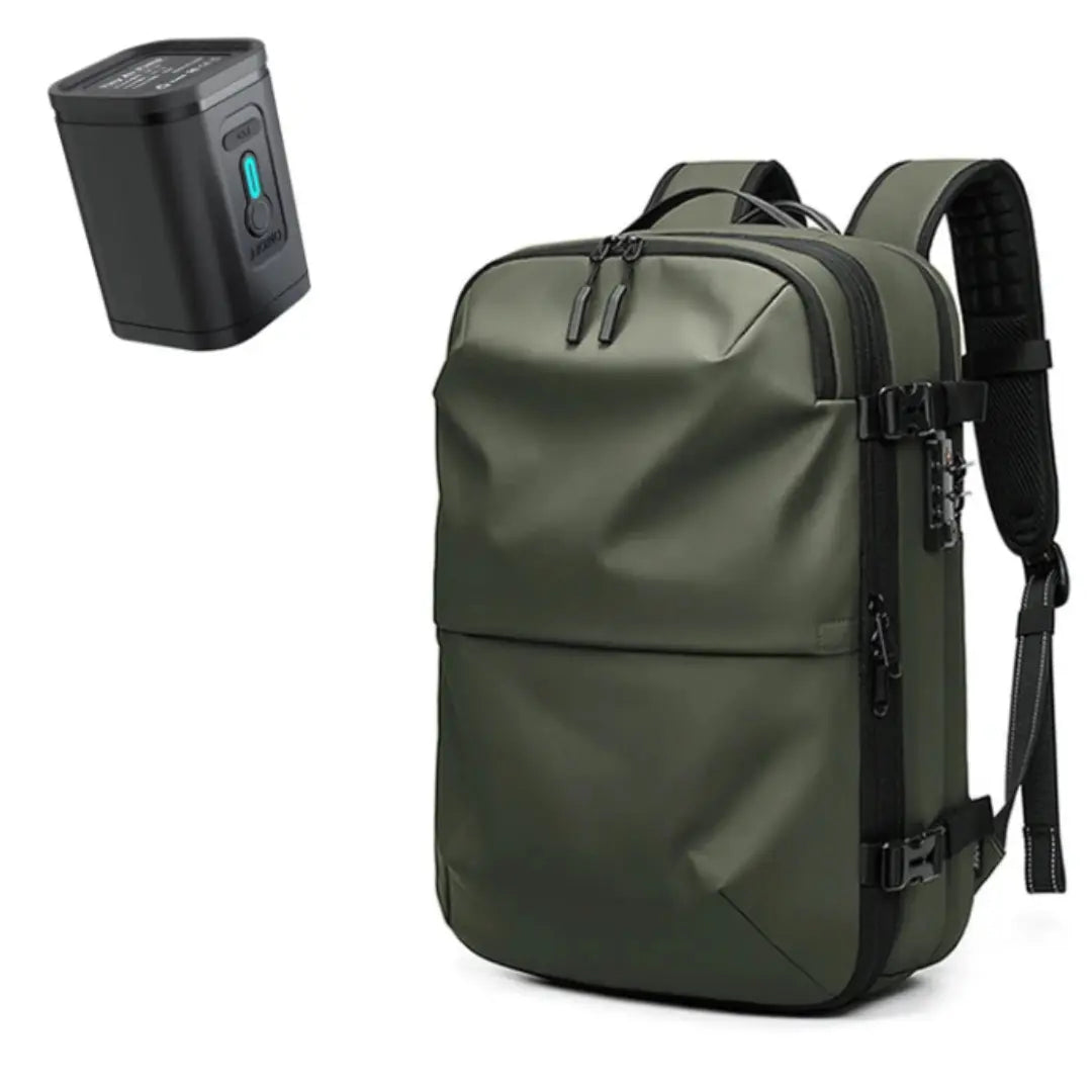 Sac cabine compression sous vide Voyageur Alpha 55L coloris vert kaki avec pompe USB rechargeable incluse — Olyneia