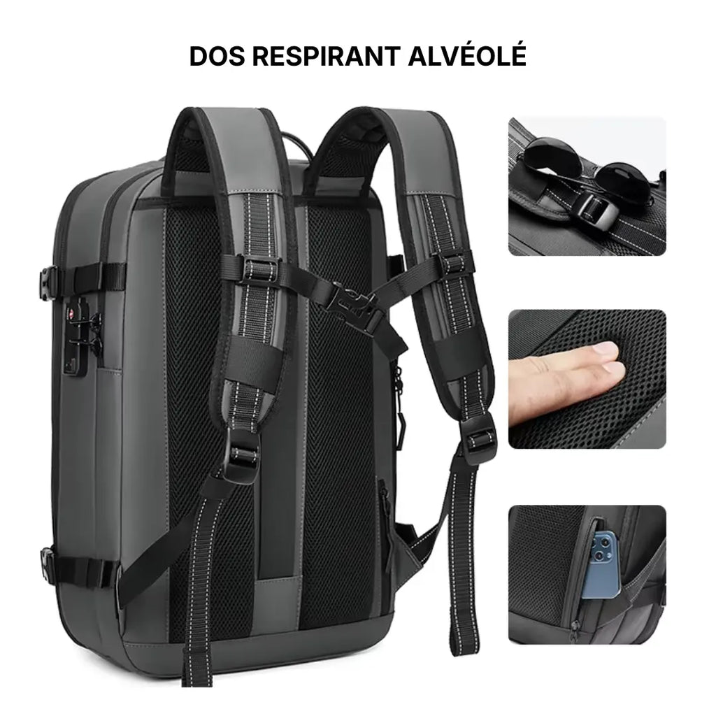 Dos respirant alvéolé sac cabine Voyageur Alpha — bretelles rembourrées ergonomiques et poche arrière sécurisée — Olyneia