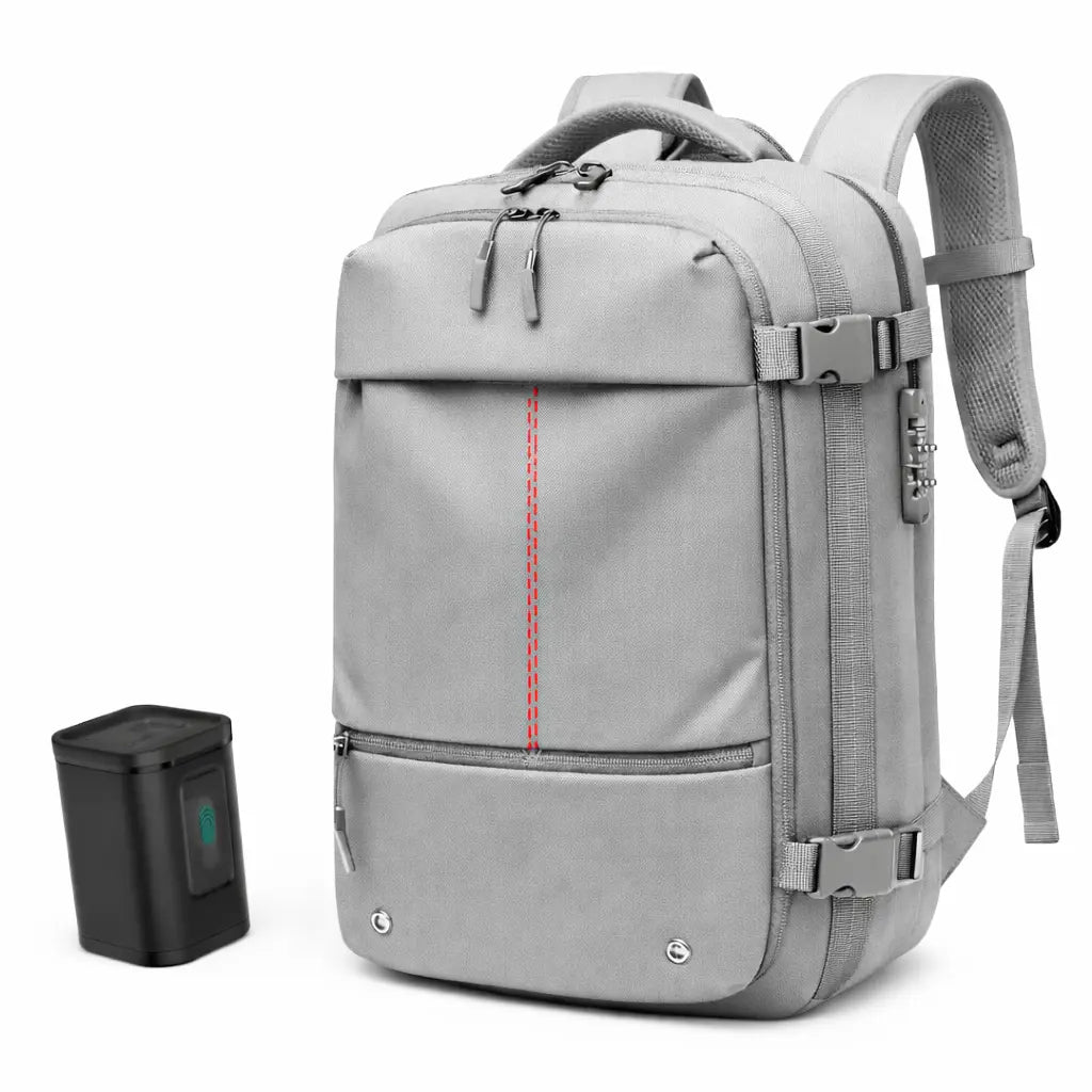 Sac cabine à compression sous vide Olyneia Voyageur Pro gris avec pompe.