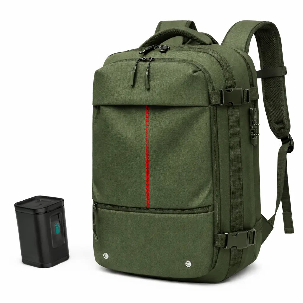 Sac cabine compression sous vide Olyneia Voyager Pro vert kaki avec pompe.