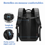Vue arrière du sac cabine Olyneia Voyageur Pro avec bretelles en mousse, sangle de maintien et poche arrière zippée anti-vol