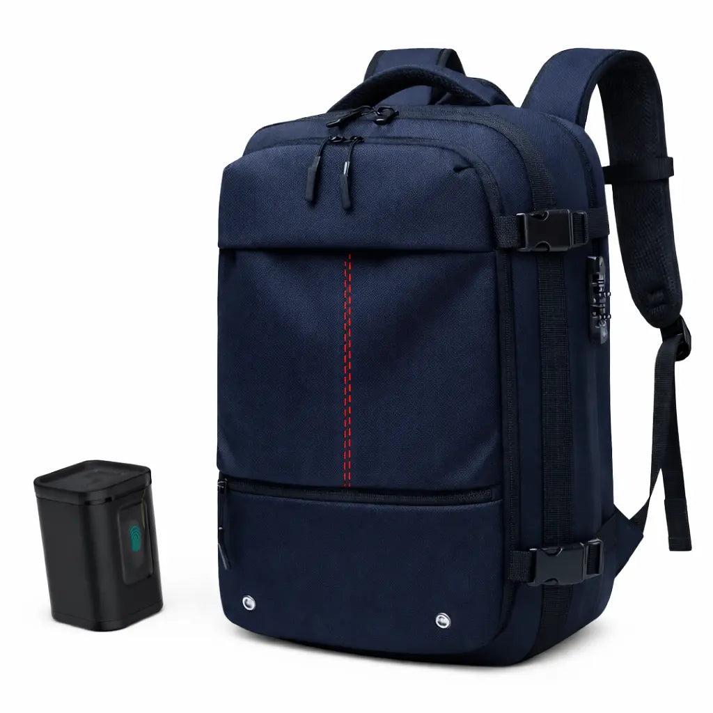 Sac cabine à compression sous vide Olyneia Voyageur Pro bleu marine avec pompe.