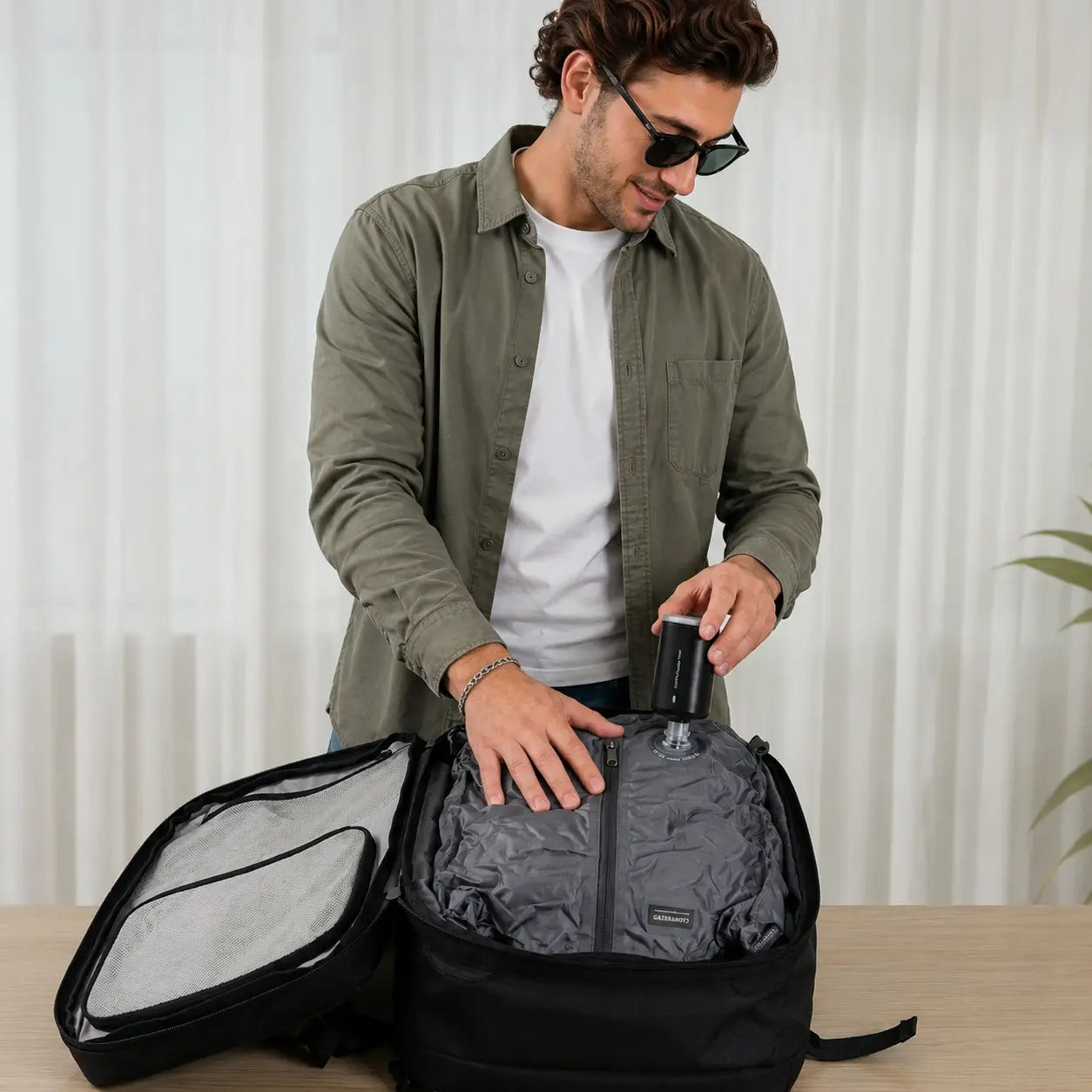 Compression sous vide sac cabine Voyageur Connect 55L avec pompe USB — Olyneia