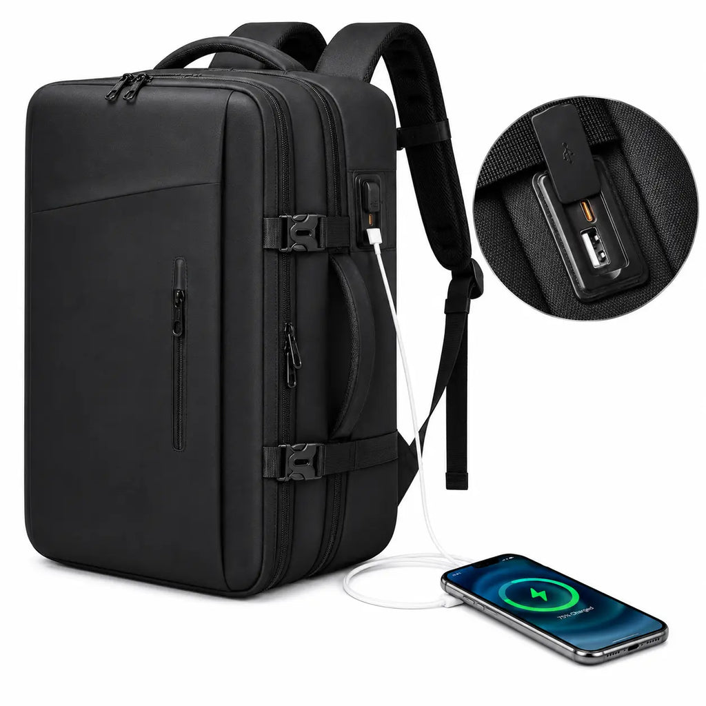 Sac cabine Voyageur Connect 55L — port USB externe intégré pour recharger un téléphone en transit sans ouvrir le sac