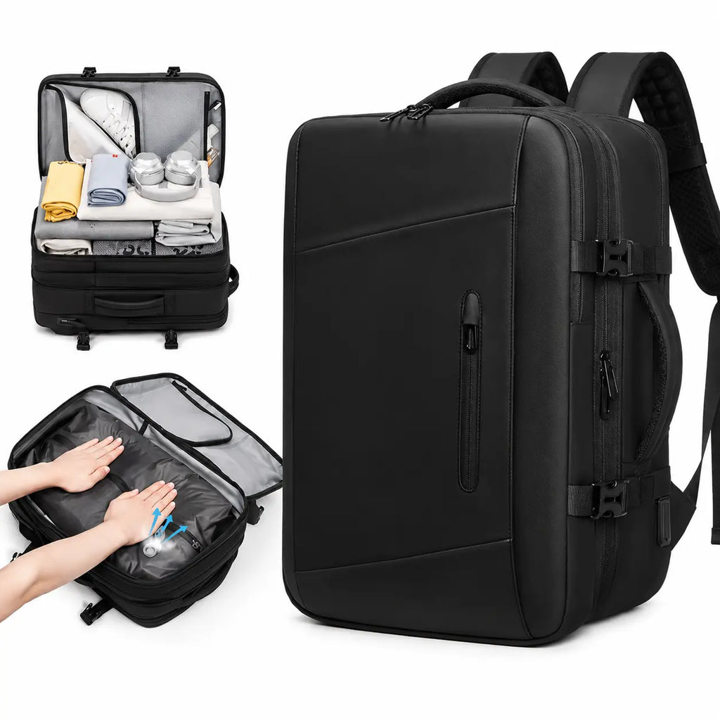 Sac cabine Voyageur Connect 55L étendu avec extension 10 cm — compression sous vide manuelle pour augmenter la capacité de rangement