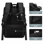Sac cabine Voyageur Connect 55L vue dos — poche anti-vol arrière, boucle de poitrine réglable et sangle de suspension pour lunettes