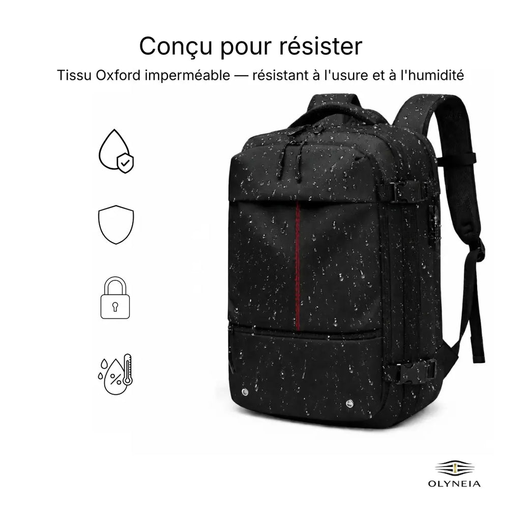 Sac cabine Olyneia Voyageur Pro imperméable résistant tissu Oxford — test imperméabilité gouttes d'eau