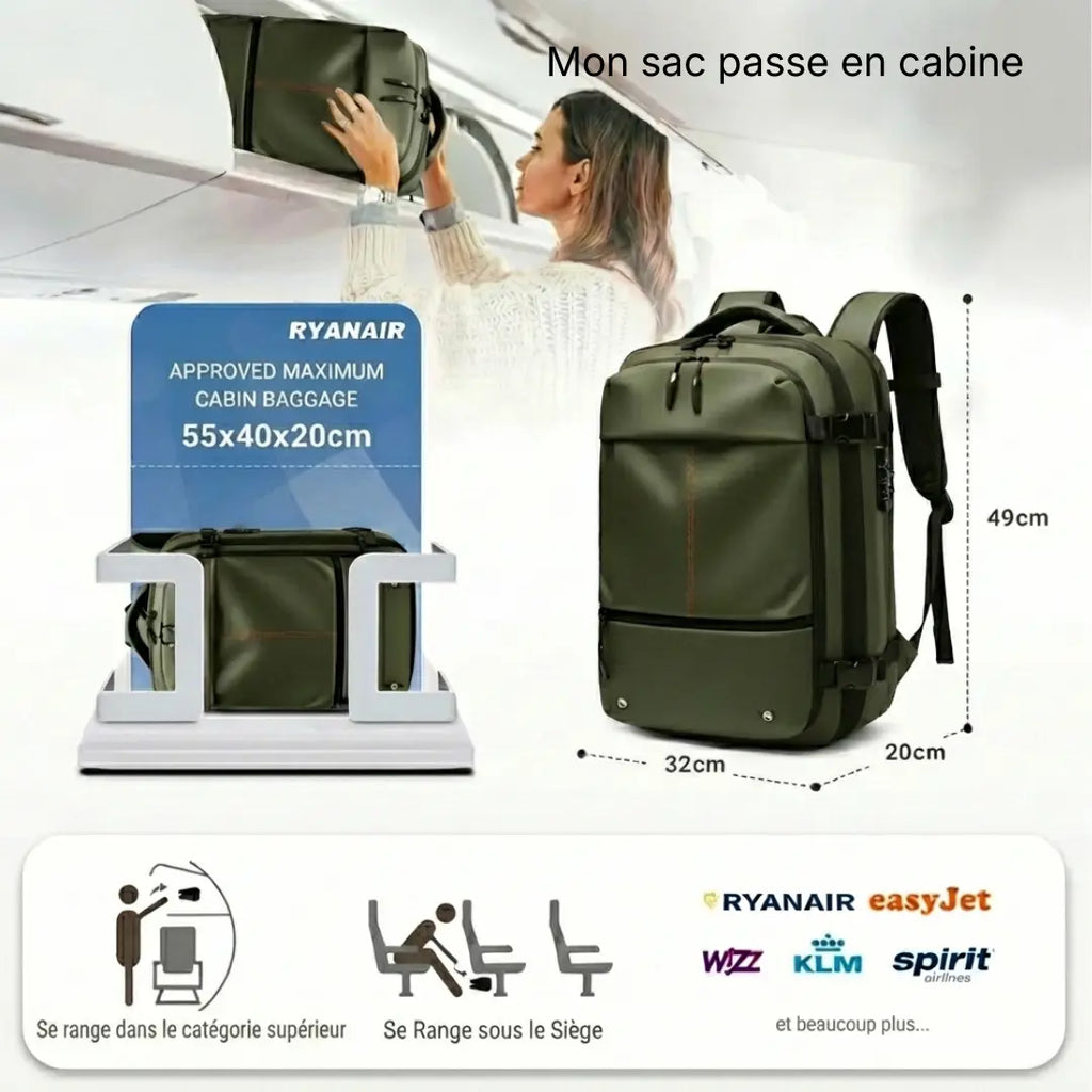 Sac cabine Olyneia Voyageur Pro 49x32x20 cm compatible compartiment overhead Ryanair Air France Transavia EasyJet